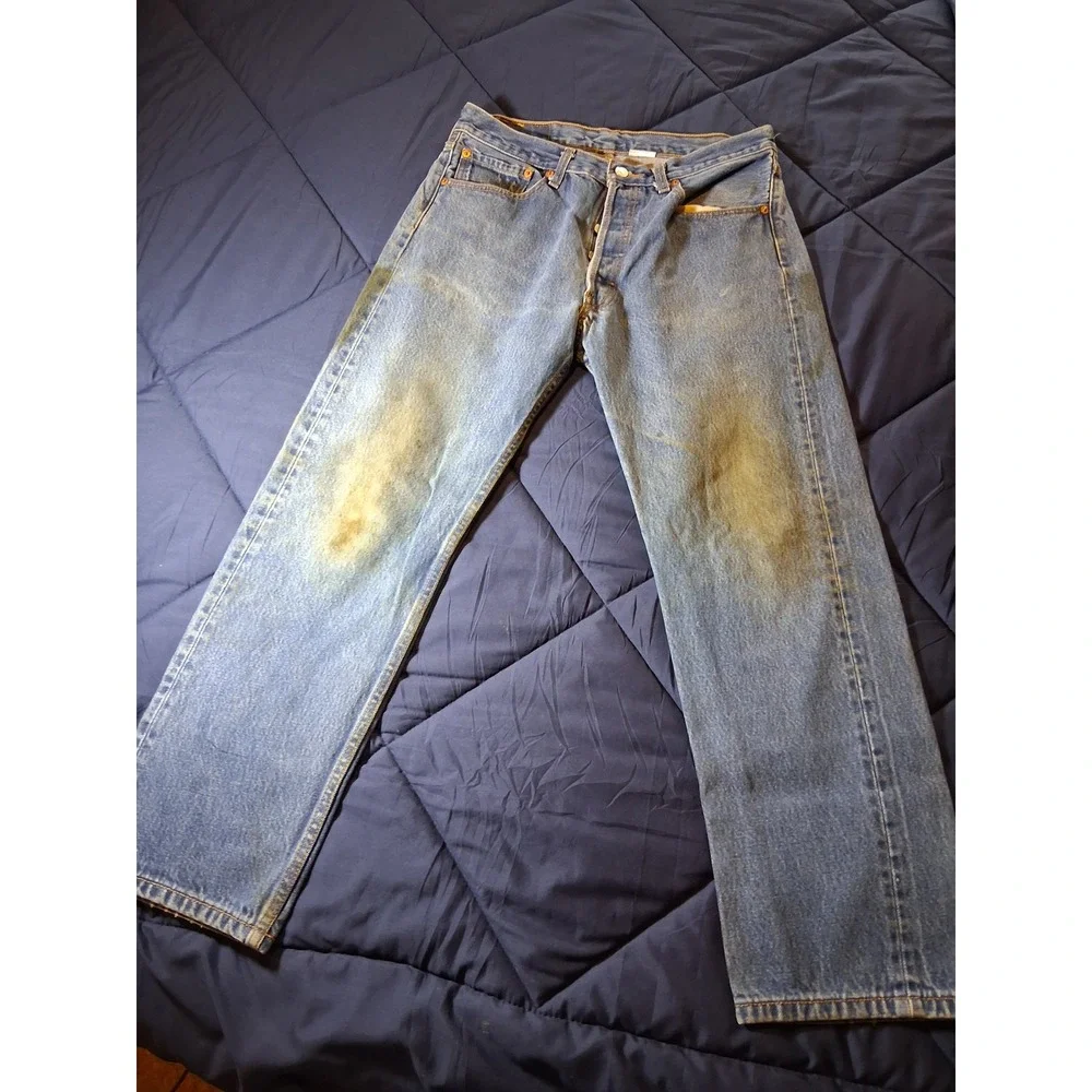 Levis 501 Original Fit Jeans Mens 33x31 Blue Denim Button Fly Straight‎ Leg